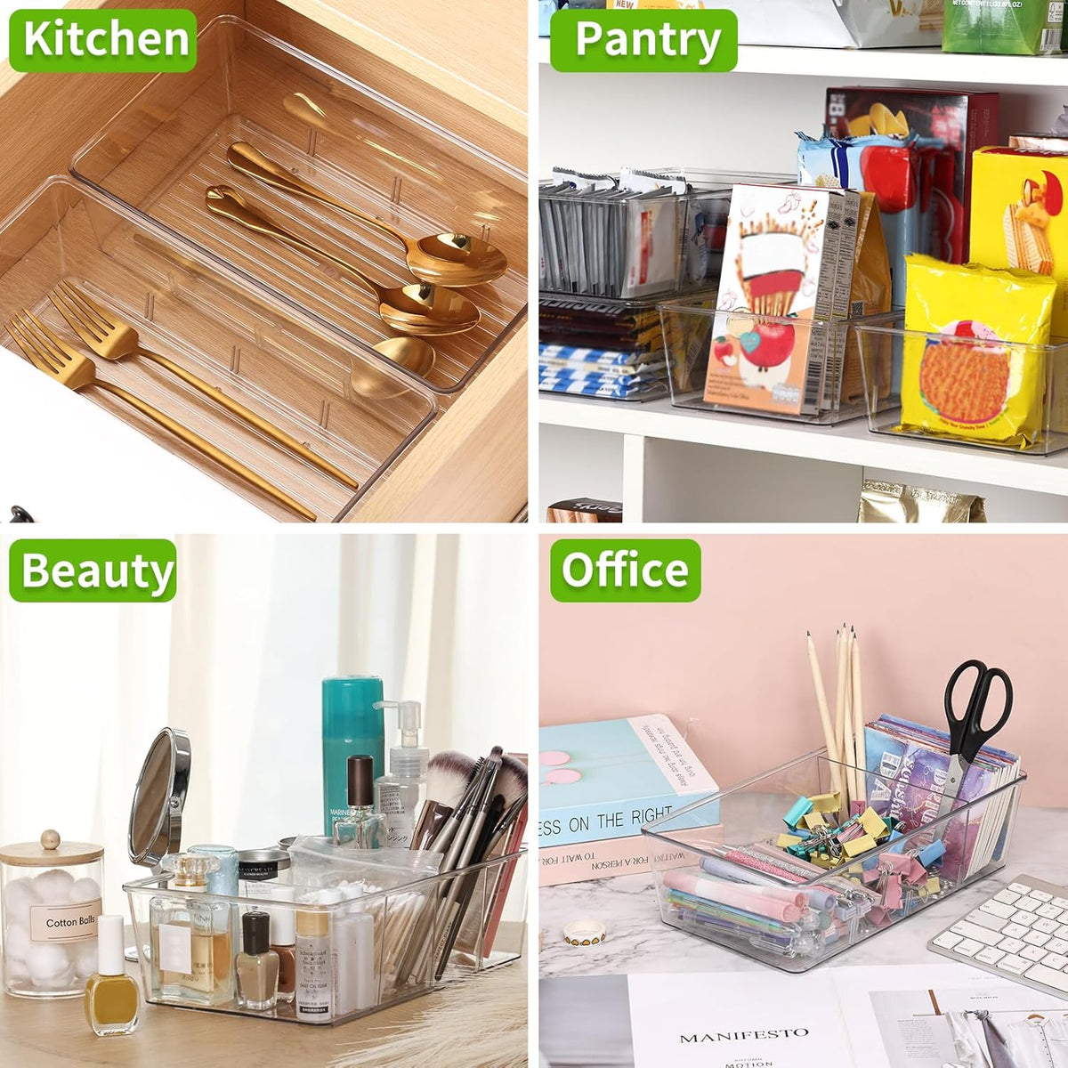 Moretoes 6 Pack Snack Organizers, Pantry Organizer and Storage, Clear Food Storage Organizer Bins, Plastic Fridge Organizer and Cabinet Organizers for Kitchen, Condiment, Pouches Food, Packets Spices