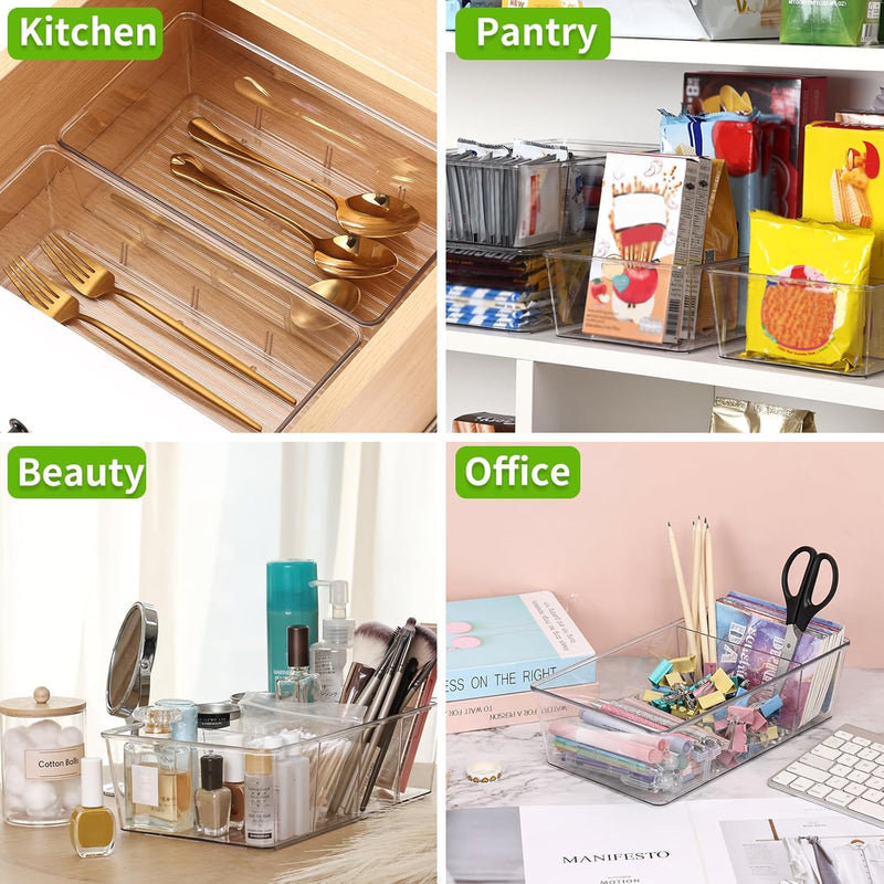 Moretoes 6 Pack Snack Organizers, Pantry Organizer and Storage, Clear Food Storage Organizer Bins, Plastic Fridge Organizer and Cabinet Organizers for Kitchen, Condiment, Pouches Food, Packets Spices