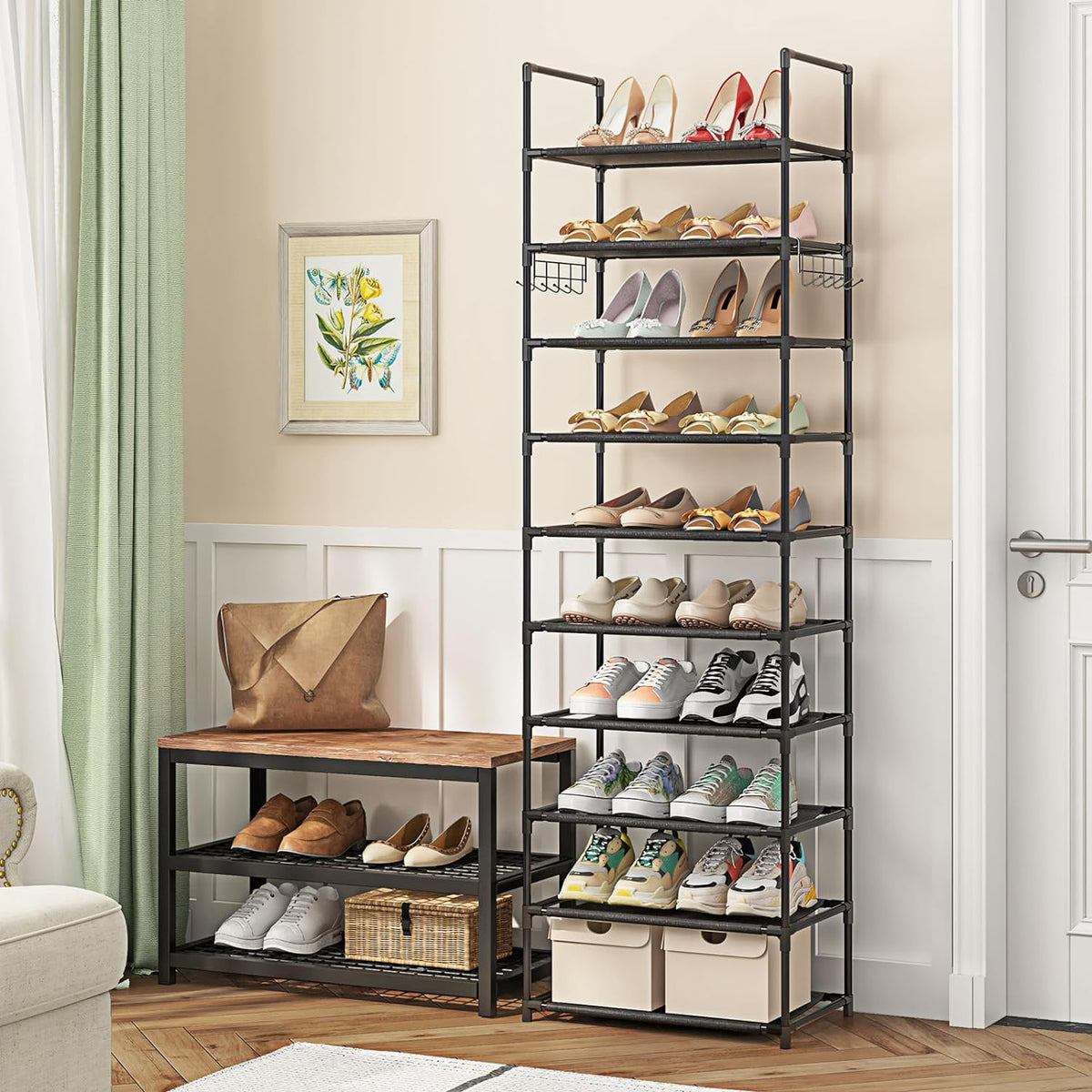 Fixwal 10-Tier Multifunctional Shoe Rack: Modern, Space-Saving, Easy Assembly, 20-24 Pairs of Shoes & Boots, Sturdy & Waterproof, 17"L x 10.6"W x 68"H, Living Room, Bedroom, Hallway, Closet