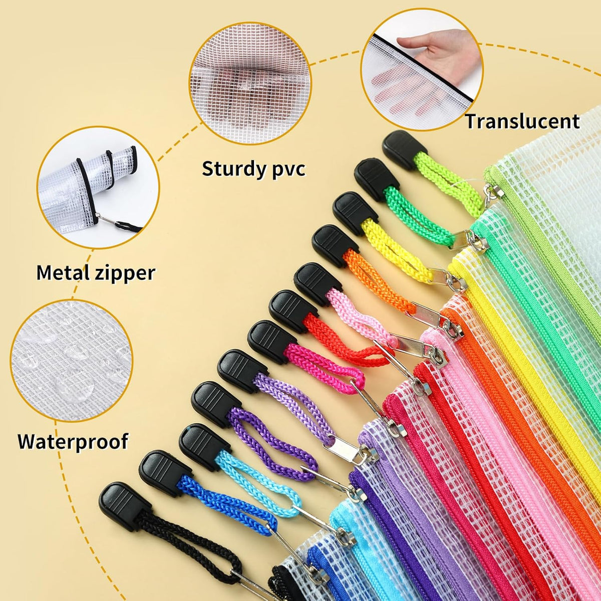 36pcs Pencil Pouch, Mesh Zipper Pouch Zipper Bags, 6x9 Inches Large Storage Bags for Organizing, 12 Colors Puzzle Bag Zipper File Bags for Office Supplies