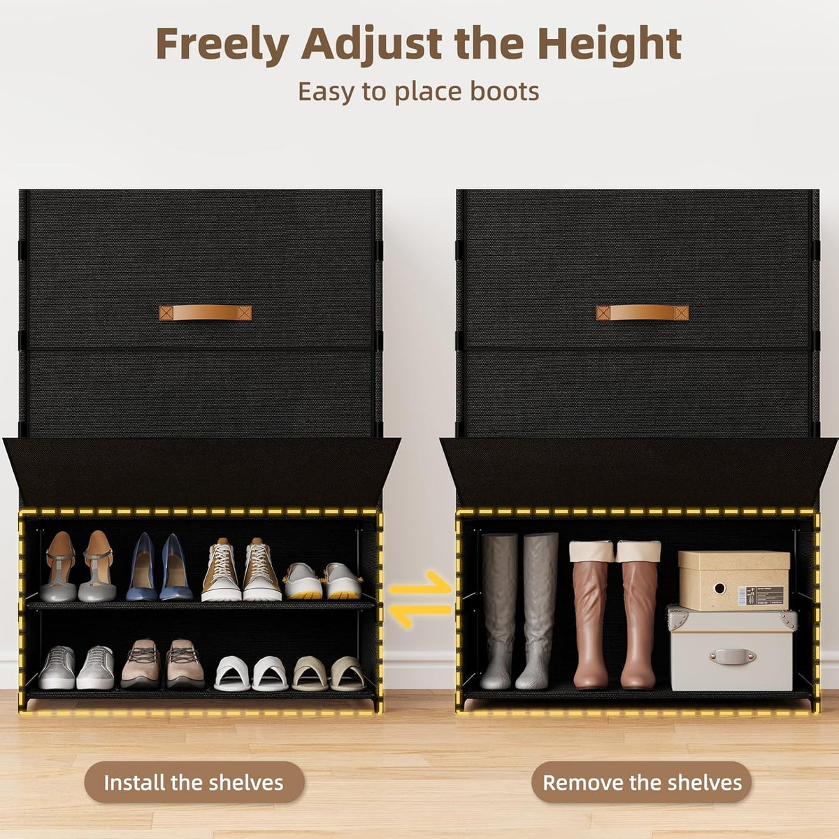 Shoe Storage Cabinet with Door, 7 Tier Shoe Rack, 3-4 Pair Per Tier, Shoe Shelves Organizer for Closet, Entryway, Hallway, Storage Cabinet for Home Decor, Black