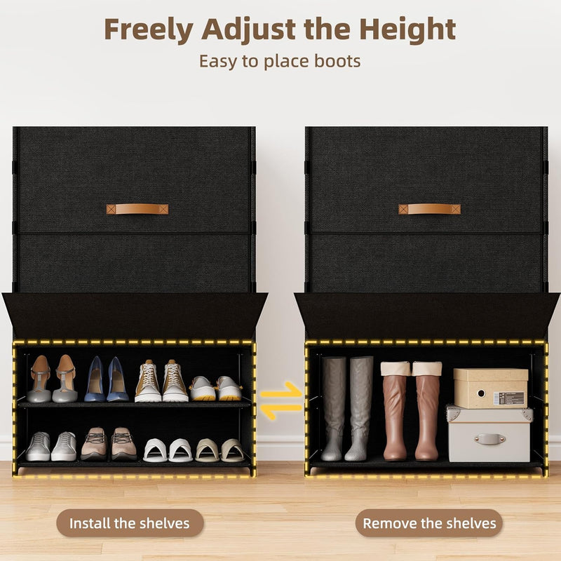 Shoe Storage Cabinet with Door, 7 Tier Shoe Rack, 3-4 Pair Per Tier, Shoe Shelves Organizer for Closet, Entryway, Hallway, Storage Cabinet for Home Decor, Black
