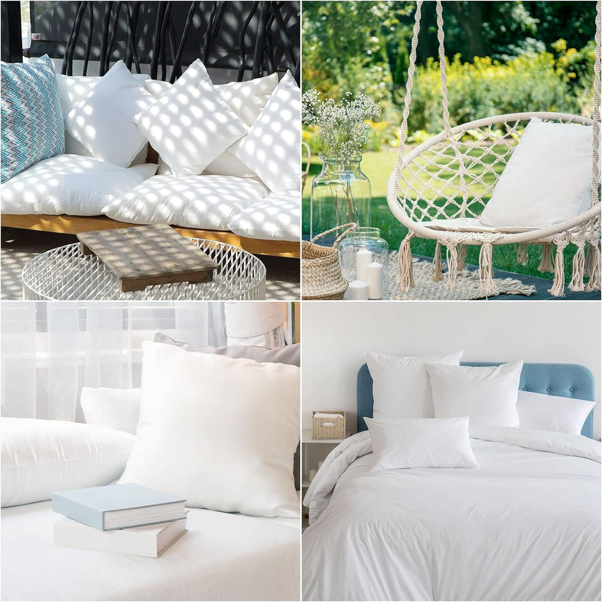 Fixwal Outdoor Pillow Inserts, 20x20 Inch Waterproof Pillows Inserts, 4 Pack Pillow Form for Patio, White
