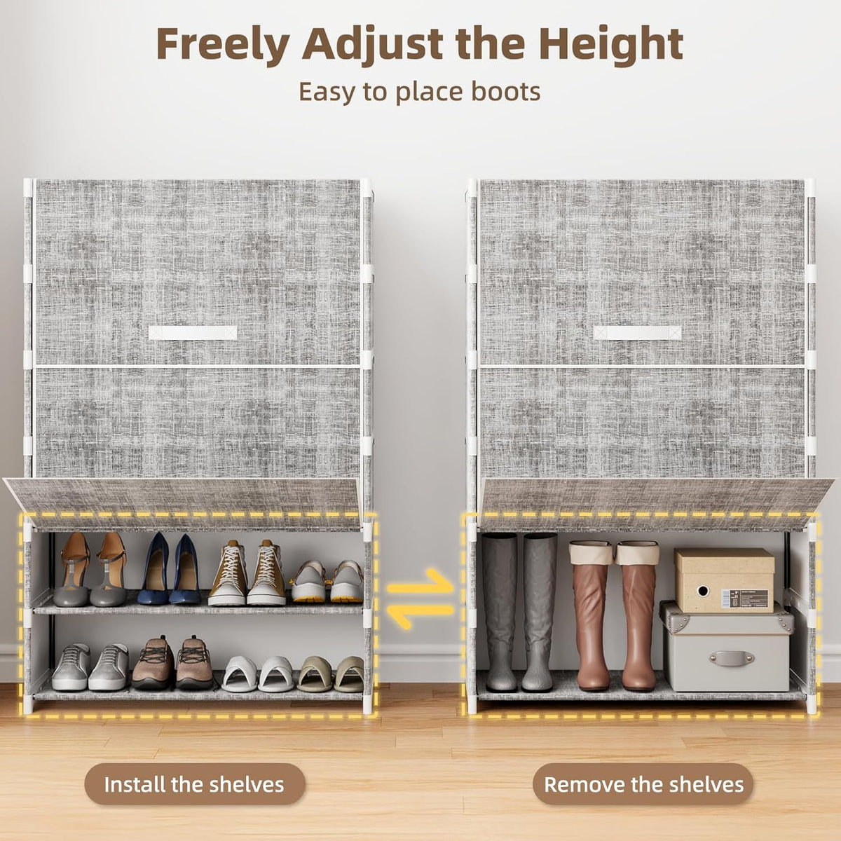 Shoe Storage Cabinet with Dustproof Flip Doors, 7 Tier Large Shoe Rack Organizer, Free Standing Shoe Shelf for Entryway, Closet, Hallway, Space Saving Sneaker Boots Storage, Modern Grey