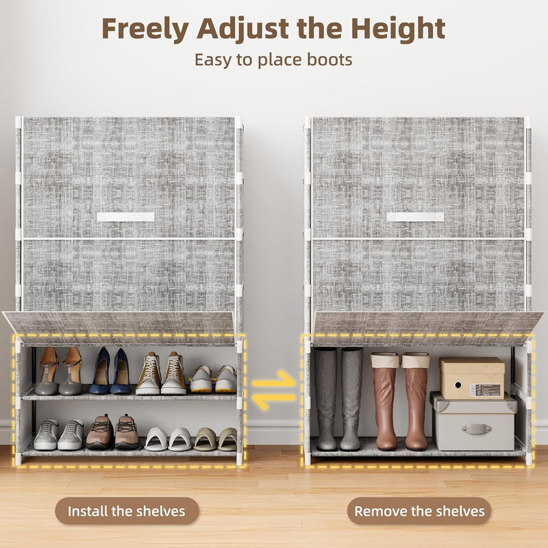 Shoe Storage Cabinet with Dustproof Flip Doors, 7 Tier Large Shoe Rack Organizer, Free Standing Shoe Shelf for Entryway, Closet, Hallway, Space Saving Sneaker Boots Storage, Modern Grey