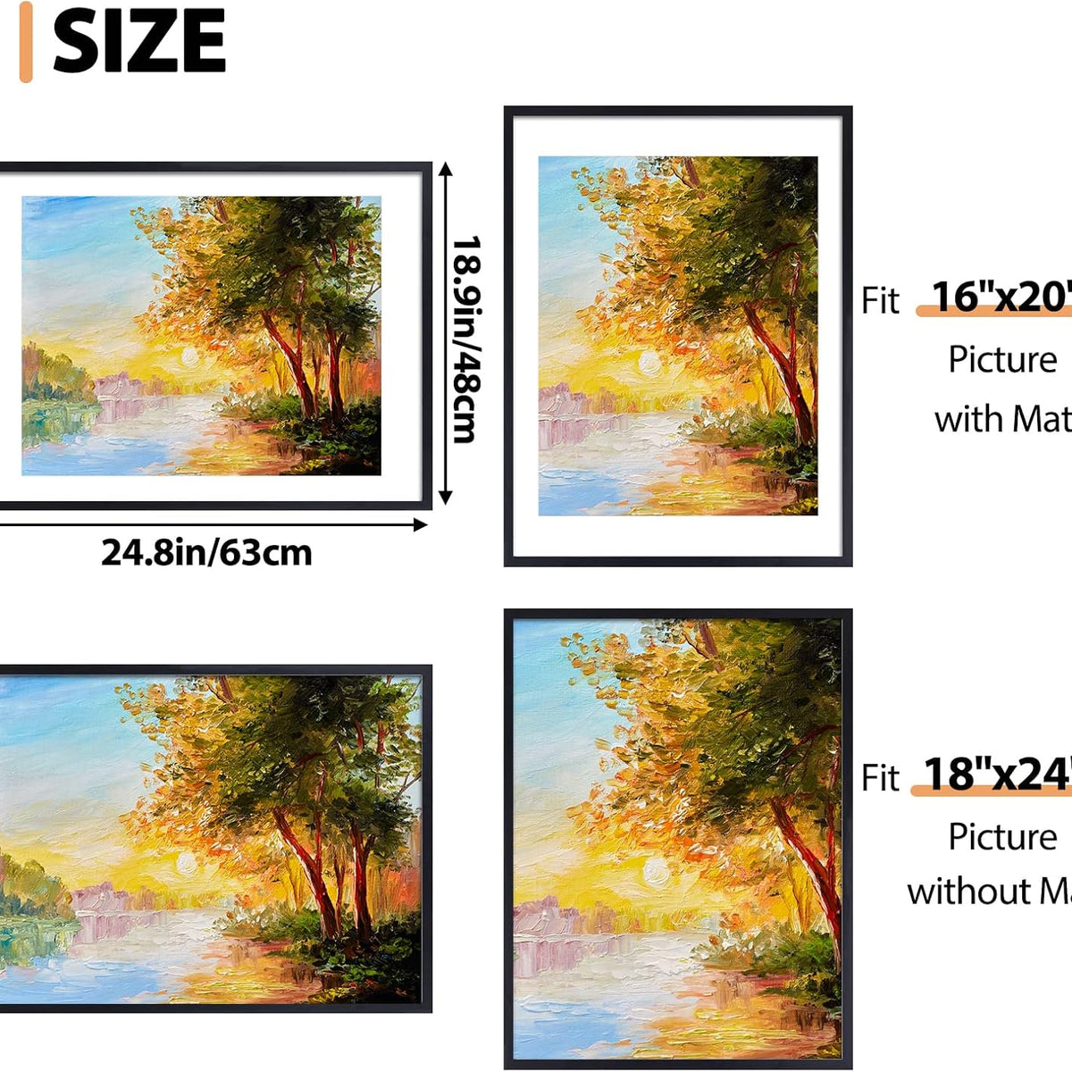 Fixwal 18x24 Picture Frame Set of 2, Black Poster Frames for Wall Display with Mat for 16x20 Pictures