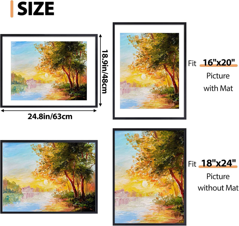 Fixwal 18x24 Picture Frame Set of 2, Black Poster Frames for Wall Display with Mat for 16x20 Pictures