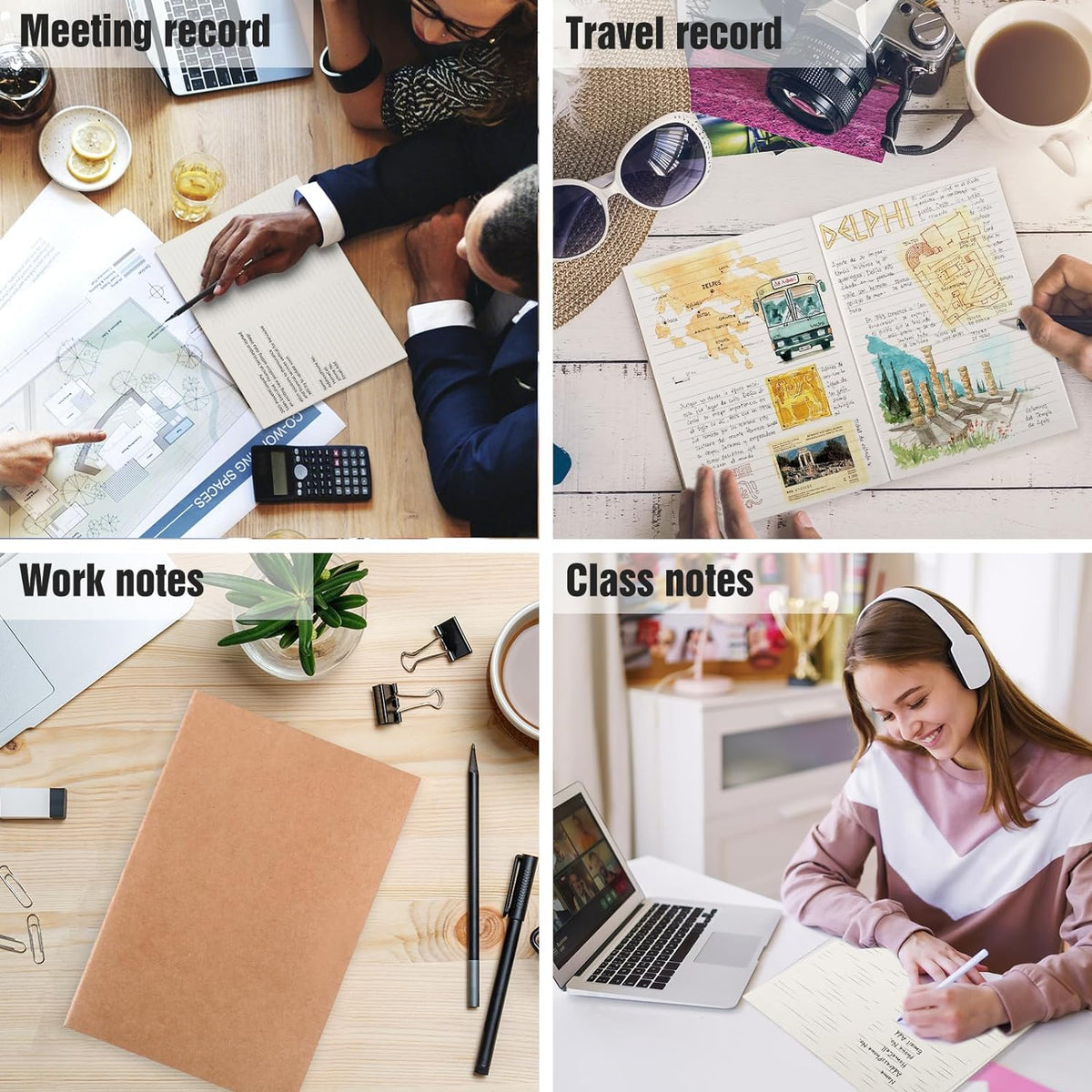 48 Pack A5 Lined Kraft Notebooks, Travel Journals Bulk 8.3x5.5in College Ruled Subject Notebooks 30 Sheets 60 Pages for Writing School Office Supplies