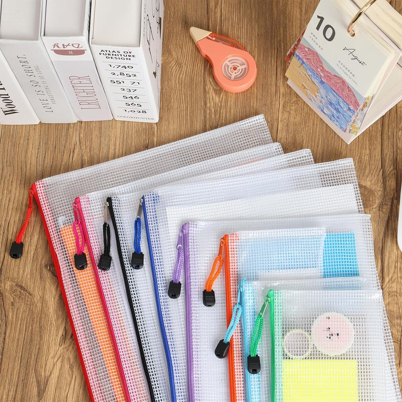 30pcs Mesh Zipper Pouch Bags, 8 Sizes Plastic Zipper Bags, 8 Colors Waterproof Zipper Pouches for Organization, Multipurpose for Travel, School Supplies, Office Appliances and Home Organization