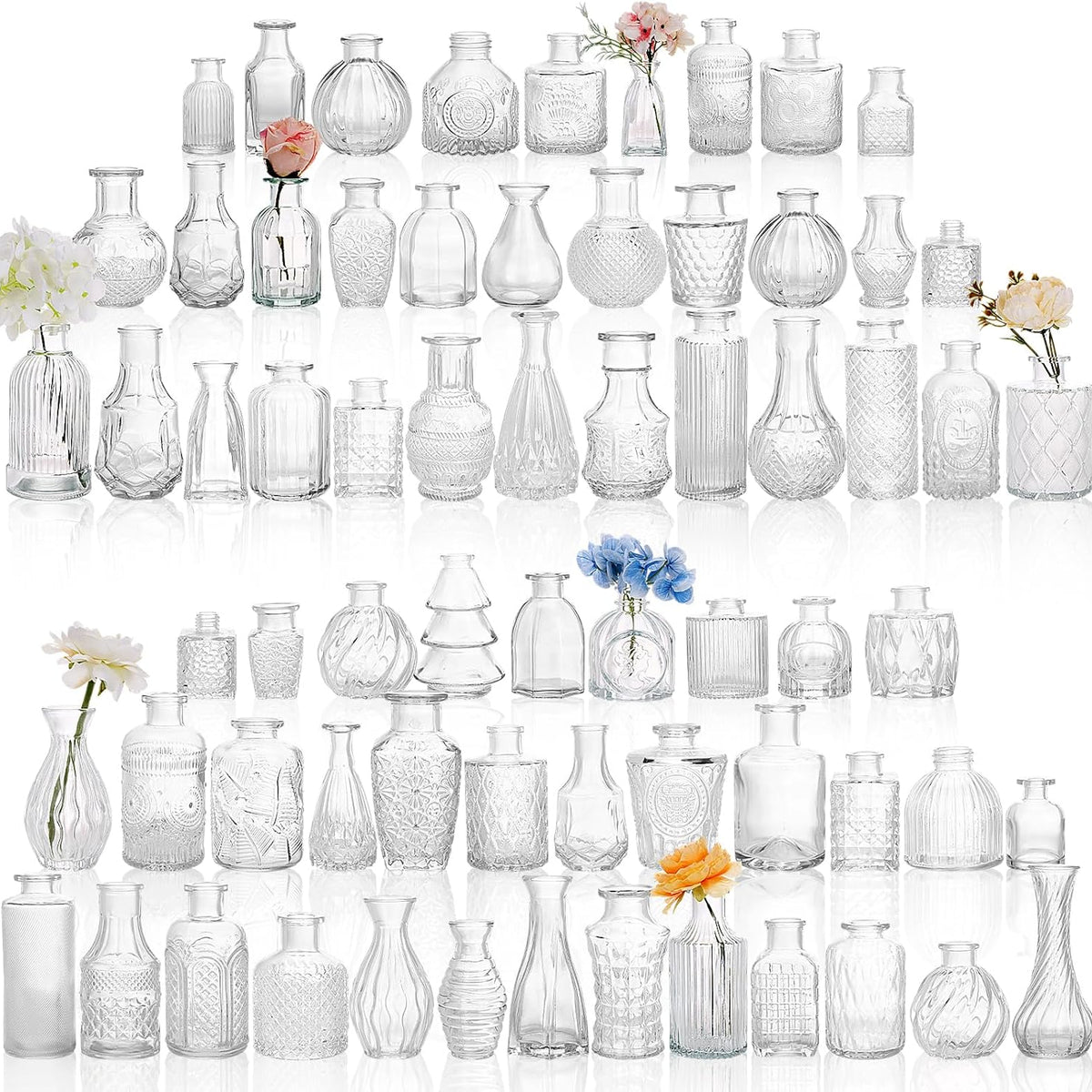 68pcs Clear Glass Bud Vase Set, Small Flower Vases for Centerpieces in Bulk, Mini Vintage Vase for Home, Wedding, Table Decor