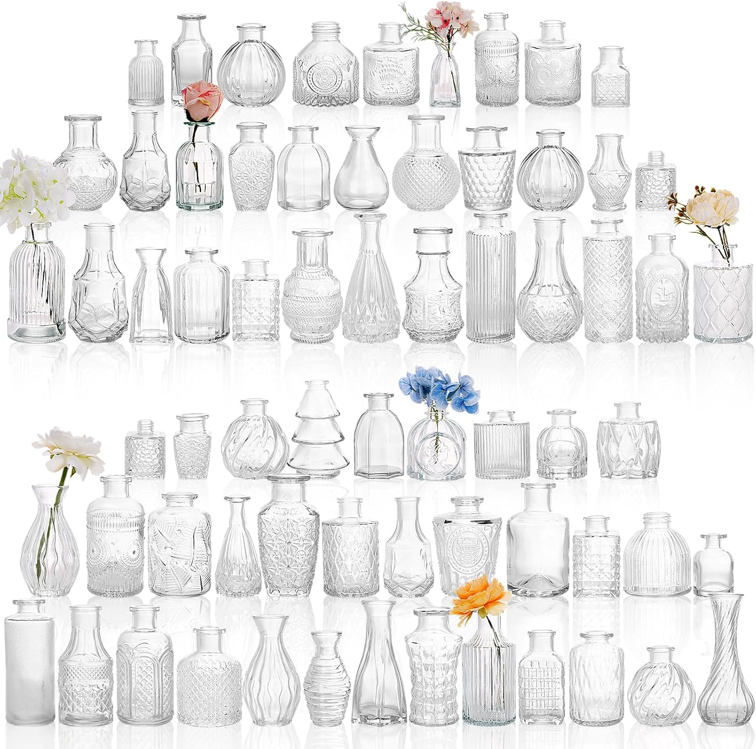 68pcs Clear Glass Bud Vase Set, Small Flower Vases for Centerpieces in Bulk, Mini Vintage Vase for Home, Wedding, Table Decor