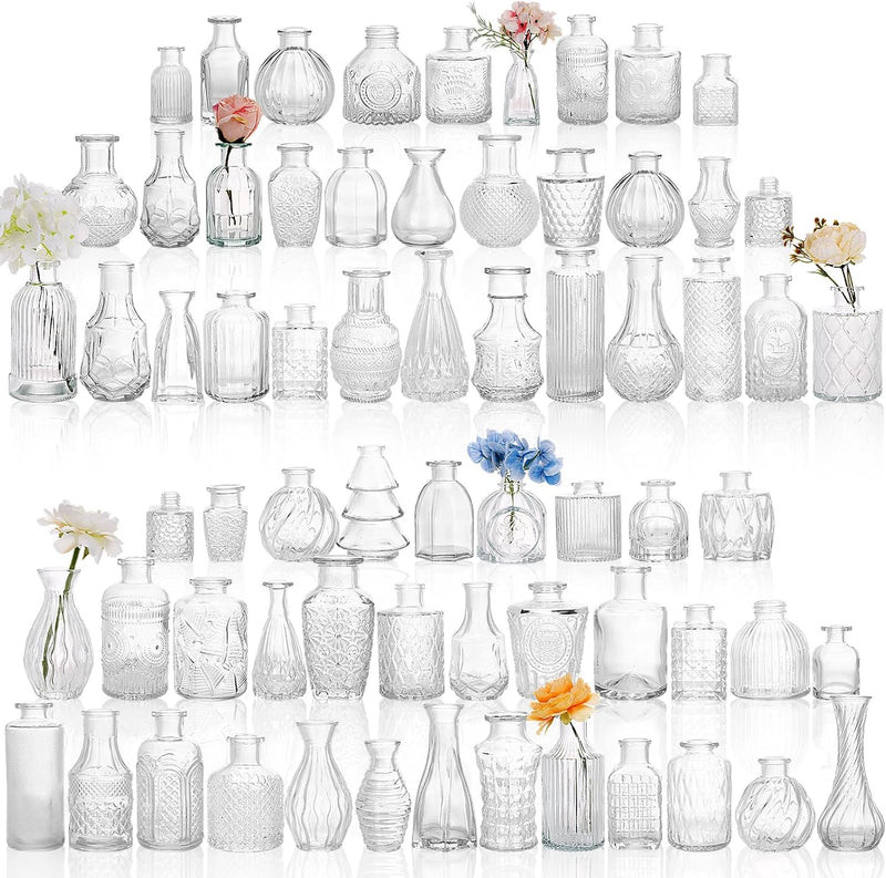 68pcs Clear Glass Bud Vase Set, Small Flower Vases for Centerpieces in Bulk, Mini Vintage Vase for Home, Wedding, Table Decor