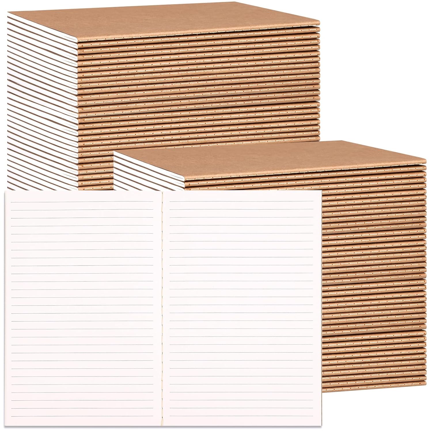 100pcs Lined A5 Kraft Notebook, Journals for Travelers 8.3x5.5in Notebooks 30 Sheets/60 Pages for Students and Office Travel Journal Set