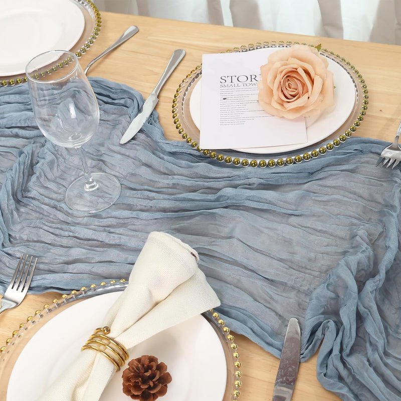 8 Pack Dusty Blue Cheesecloth Table Runner 120 Inch 10FT Gauze Cheese Cloth for Football Theme, Baby Shower, Coastal Style, Retro Decoration, Farmhouse