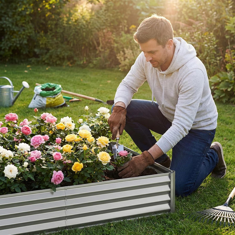 8x4x1ft Galvanized Raised Garden Beds, Thickened Metal Planter Box for Outdoor Vegetables & Flowers, Silver Large Garden Bed Kit, 96" L x 48" W x 12" H