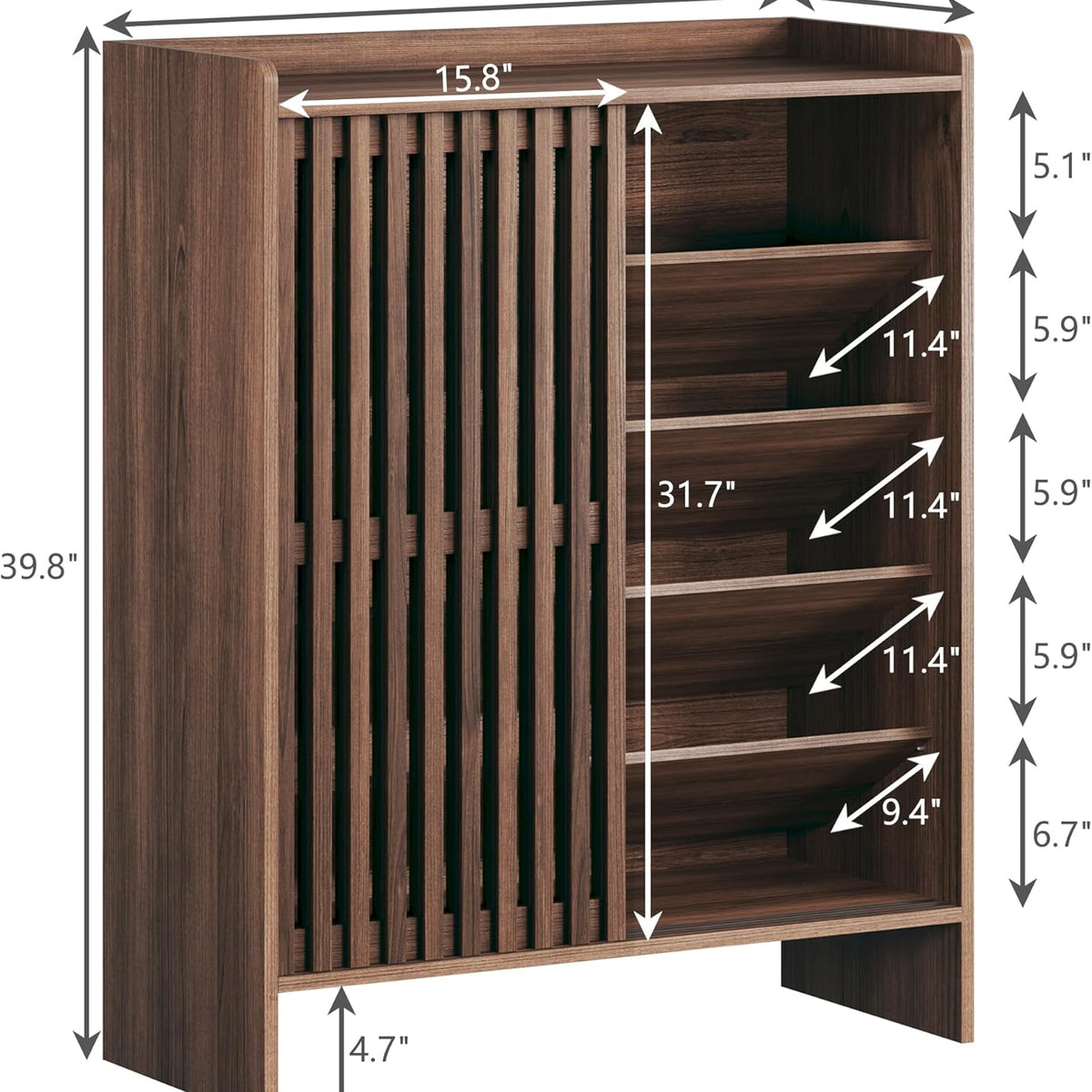 5-Tier Shoe Cabinet with Sliding Shutter Doors, Wooden Shoe Storage Cabinet with Adjustable Shelf, Modern Freestanding Shoe Organizer Cabinet for Entryway, Hallway