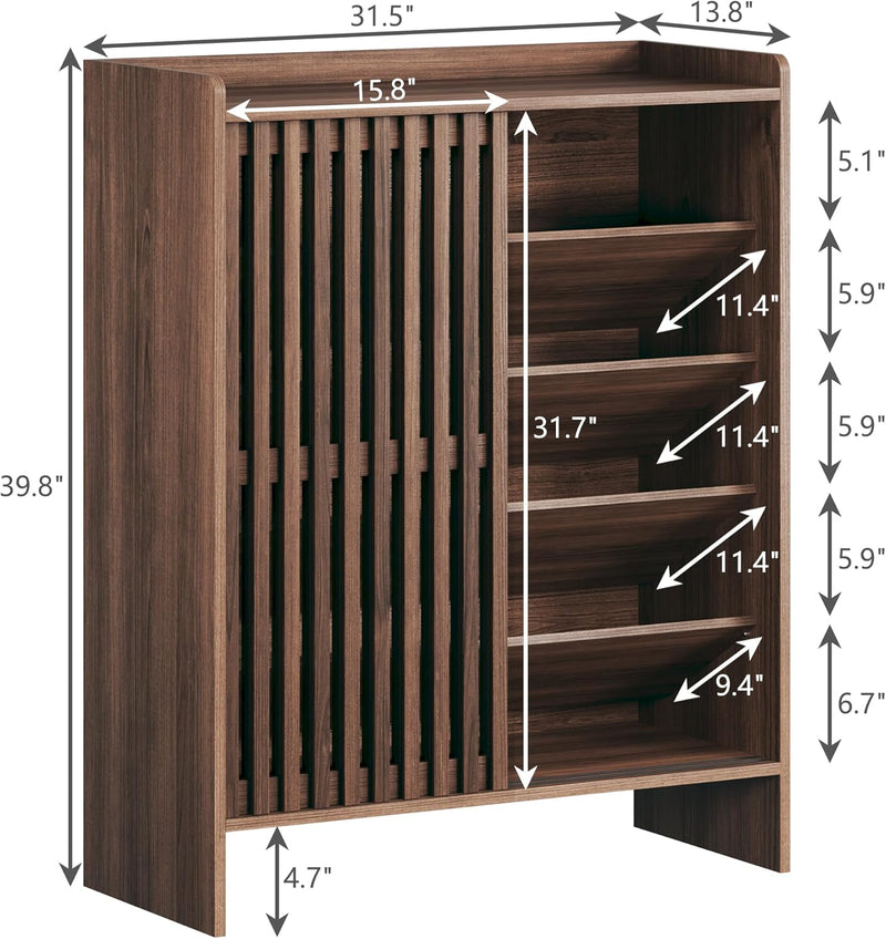 5-Tier Shoe Cabinet with Sliding Shutter Doors, Wooden Shoe Storage Cabinet with Adjustable Shelf, Modern Freestanding Shoe Organizer Cabinet for Entryway, Hallway