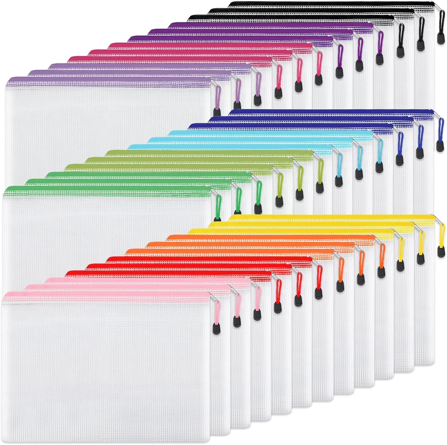36pcs Pencil Pouch, Mesh Zipper Pouch Zipper Bags, 6x9 Inches Large Storage Bags for Organizing, 12 Colors Puzzle Bag Zipper File Bags for Office Supplies