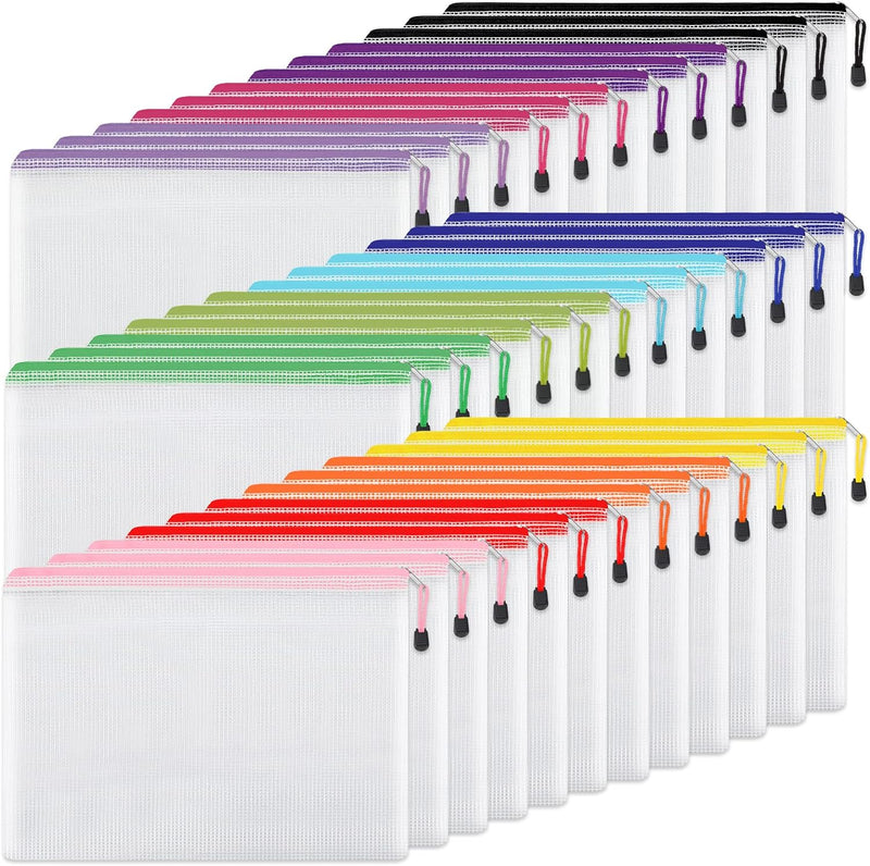 36pcs Pencil Pouch, Mesh Zipper Pouch Zipper Bags, 6x9 Inches Large Storage Bags for Organizing, 12 Colors Puzzle Bag Zipper File Bags for Office Supplies