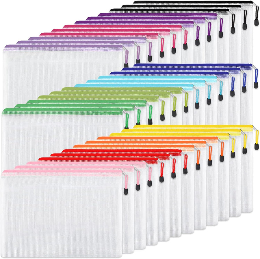 36pcs Pencil Pouch, Mesh Zipper Pouch Zipper Bags, 6x9 Inches Large Storage Bags for Organizing, 12 Colors Puzzle Bag Zipper File Bags for Office Supplies