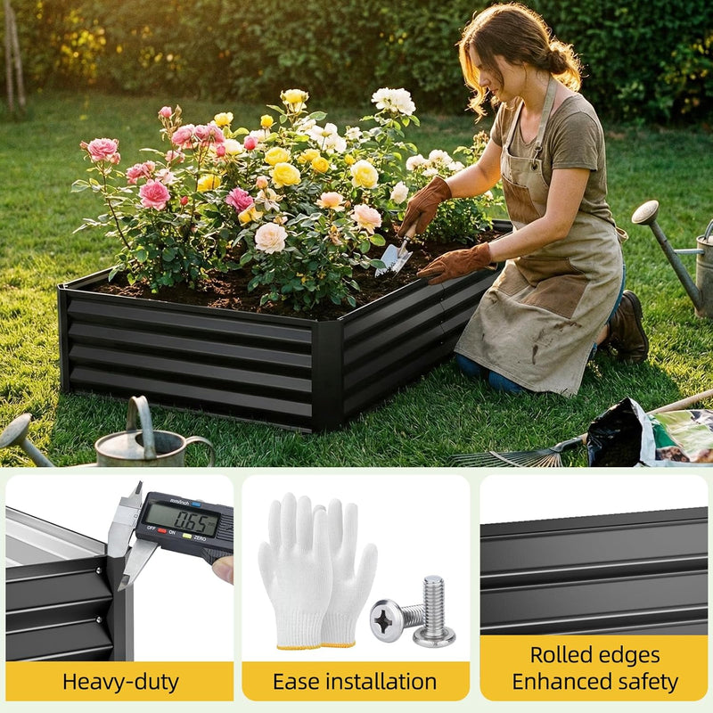 4x2x1ft(2 Pack) Black Metal Raised Garden Beds, Thickened Color Steel Planter Box for Outdoor Vegetables & Flowers, 48" L x 24" W x 12" H