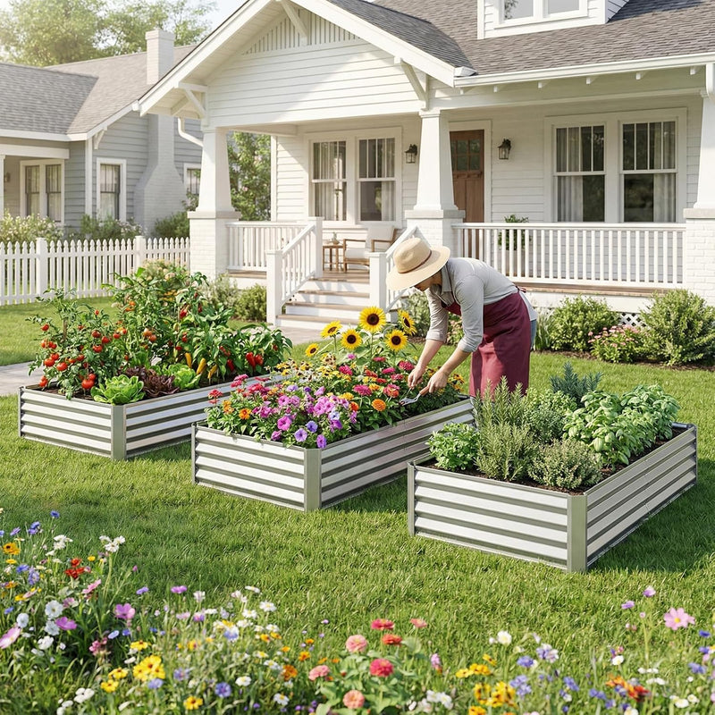 4x2x1ft(2 Pack) Galvanized Raised Garden Beds, Thickened Metal Planter Box for Outdoor Vegetables & Flowers, 48" L x 24" W x 12" H
