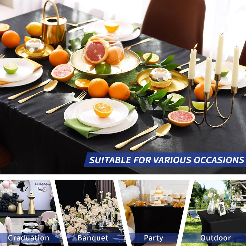 Fixwal 3 Pack Black Table Cloth for 6FT Rectangle Tables, Rectangular Tablecloths Stretch Spandex Fitted Table Covers 6FT for Party, Trade Show, Banquet, Wedding, Buffet, Graduation Decoration