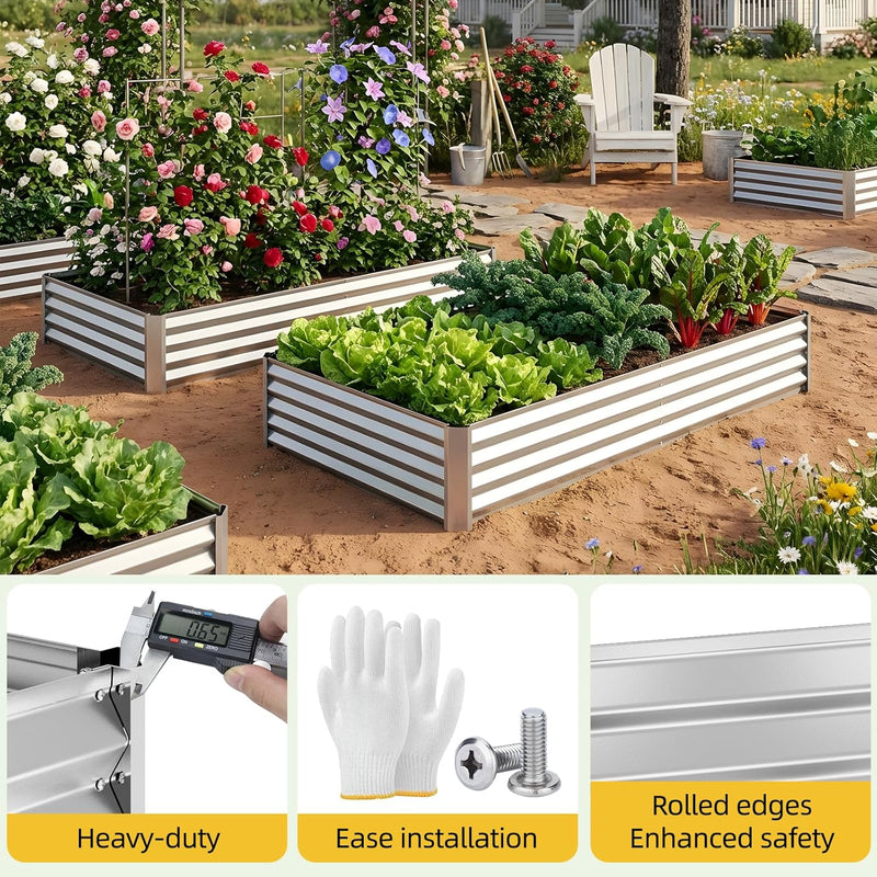 4x2x1ft(2 Pack) Galvanized Raised Garden Beds, Thickened Metal Planter Box for Outdoor Vegetables & Flowers, 48" L x 24" W x 12" H