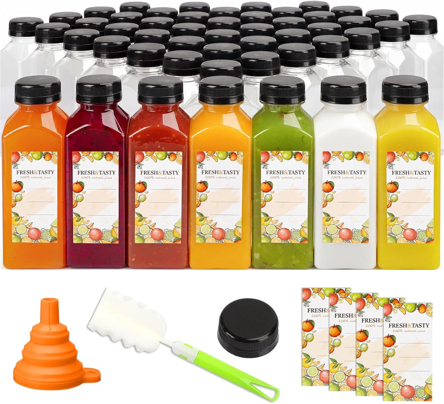 12 oz Plastic Juice Bottles with Tamper-Evident Caps (100-Pack)