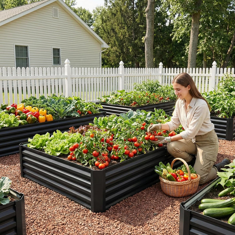 8x4x1ft Black Color Steel Raised Garden Beds, Thickened Metal Planter Box for Outdoor Vegetables & Flowers, Modern Large Garden Bed Kit, 96" L x 48" W x 12" H