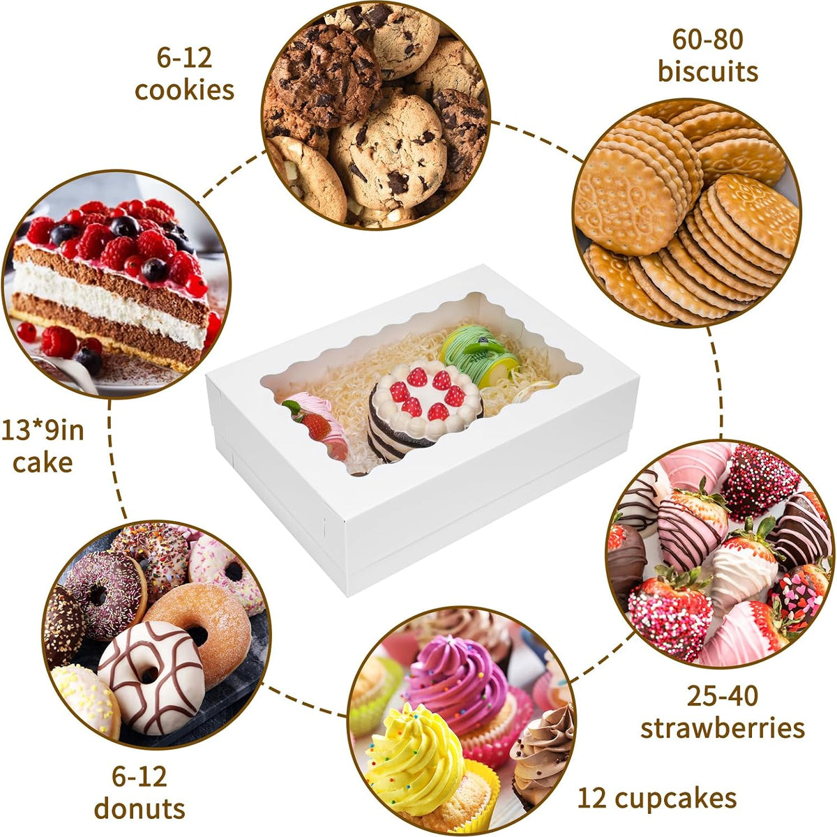 Moretoes 20pcs 14x10x4in Sheet Cake Boxes, White Rectangle Quarter Bakery Boxes with Window, for Cake Pastry Baking Donuts Cupcake Pie Packaging