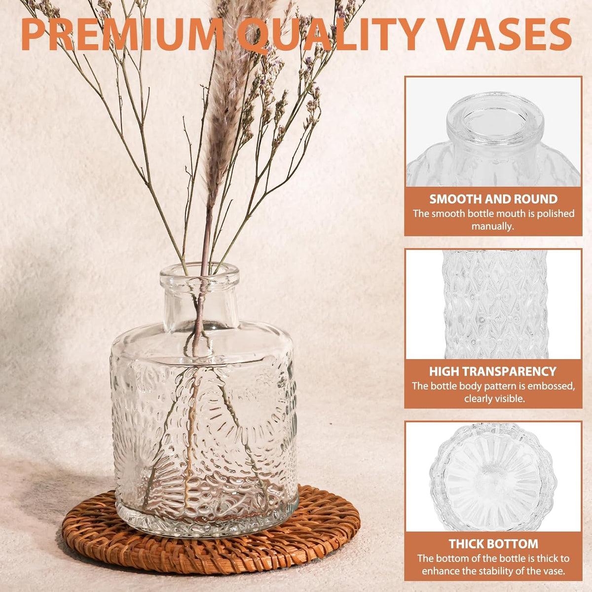 36pcs Glass Bud Vase Bulk Set, Clear Small Glass Vases for Flowers, Vintage Flower Vases in Bulk for Centerpieces, Wedding Decorations,Table Decor