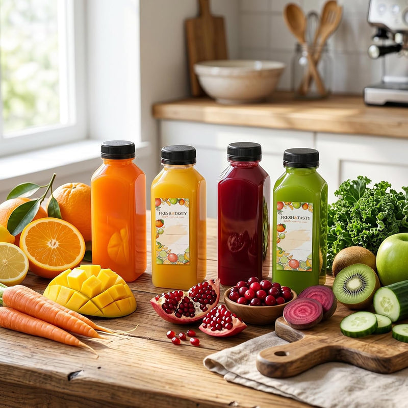 80pcs Juice Bottles, 12oz Reusable Plastic Juice Bottles with Caps and Labels, Funnel, Brush Beverage Containers for Juicing, Smoothies, Tea, Milk