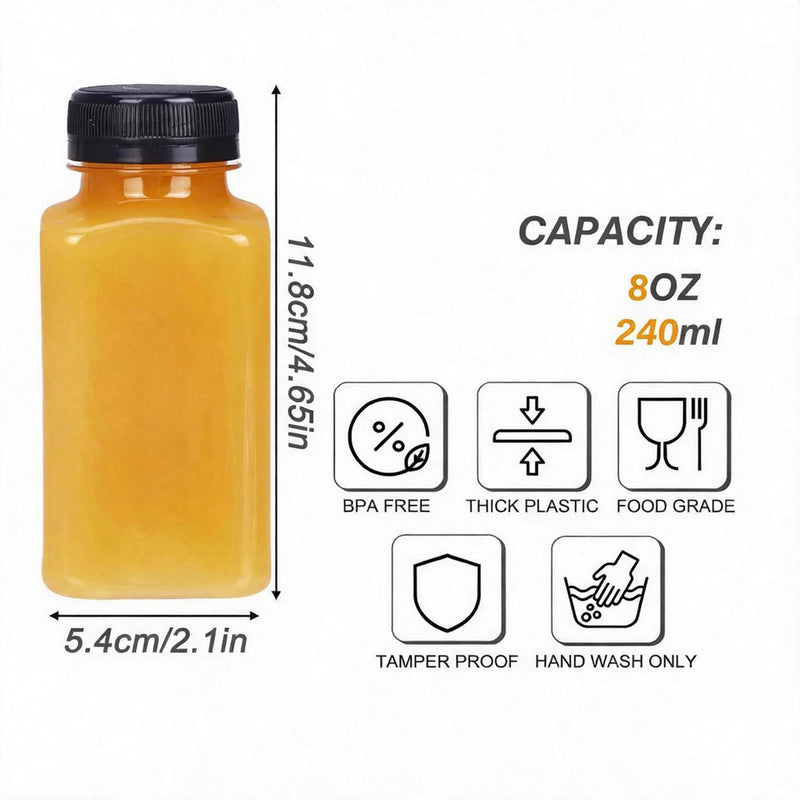 Plastic Juice Bottles with Caps – Clear PET Bottles, 4 oz, 8 oz, 12 oz & 16 oz