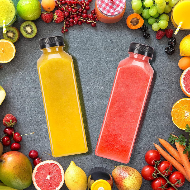 36pcs 16oz Empty Plastic Juice Bottles with Caps, Reusable Clear Bulk Beverage Containers for Juice, Milk, Smoothie, and Other Beverages