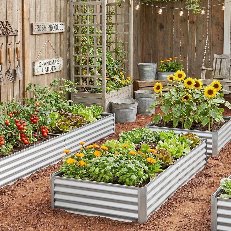 6x3x1ft(2 Pack) Galvanized Raised Garden Beds, Thickened Metal Planter Box for Outdoor Vegetables & Flowers, 72" L x 36" W x 12" H