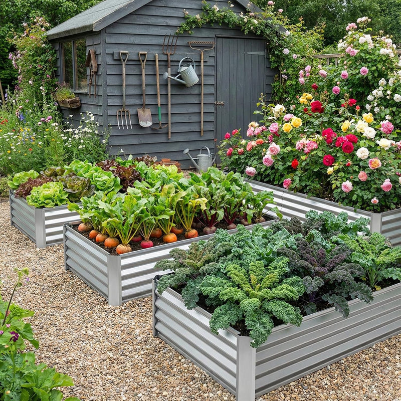 4x2x1ft(2 Pack) Galvanized Raised Garden Beds, Thickened Metal Planter Box for Outdoor Vegetables & Flowers, 48" L x 24" W x 12" H