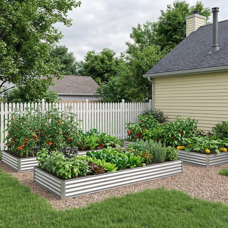 8x4x1ft Galvanized Raised Garden Beds, Thickened Metal Planter Box for Outdoor Vegetables & Flowers, Silver Large Garden Bed Kit, 96" L x 48" W x 12" H