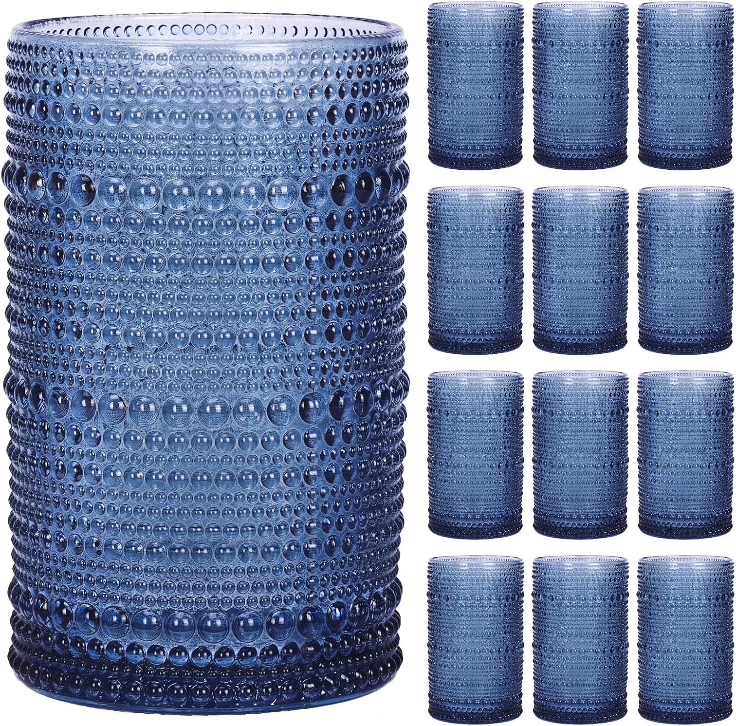 Moretoes Hobnail Drinking Glasses Set of 12,12 Oz Highball Glasses Embossed Boho Water Glass Cups Kitchen Bar Tumbler Glassware Set for Whiskey, Beer