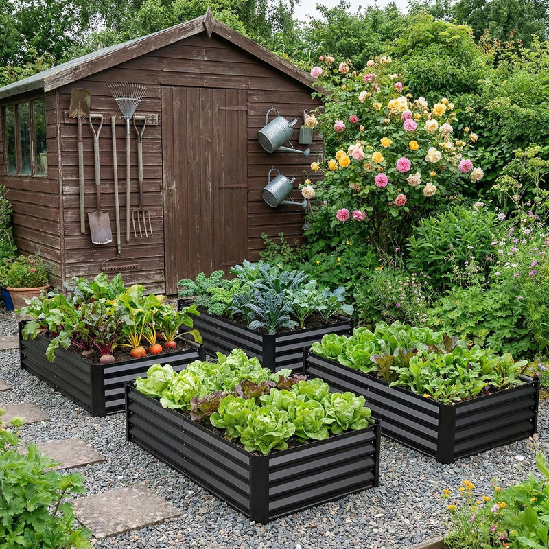 4x2x1ft(2 Pack) Black Metal Raised Garden Beds, Thickened Color Steel Planter Box for Outdoor Vegetables & Flowers, 48" L x 24" W x 12" H