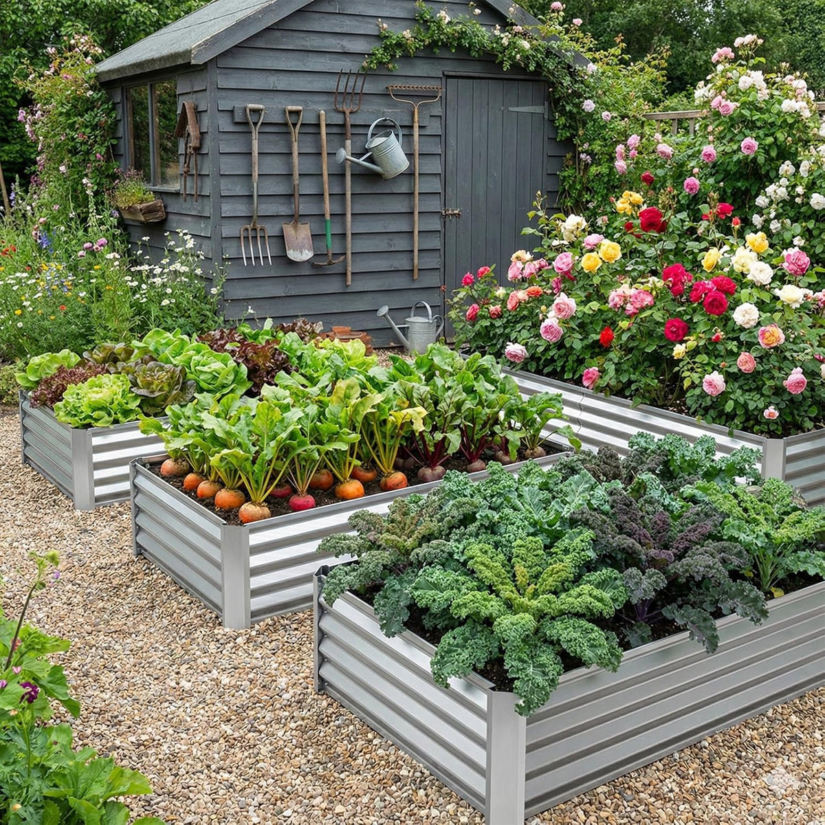 4x2x1ft(2 Pack) Galvanized Raised Garden Beds, Thickened Metal Planter Box for Outdoor Vegetables & Flowers, 48" L x 24" W x 12" H