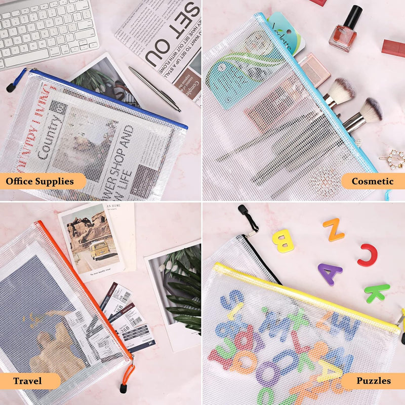 56pcs Mesh Zipper Pouch Zipper Bag, Durable Pouches for Organization Puzzle Storage, Letter Size, A4 Size, for Office Supplies