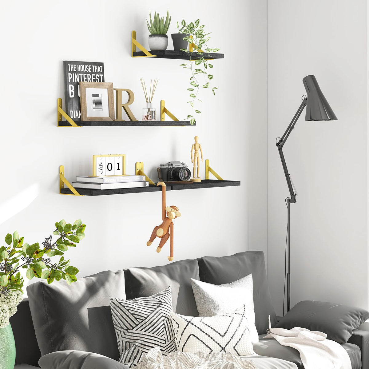SUPERLELE Set of 4 Floating Wall Shelves in MDF Wall Mounted Shelves