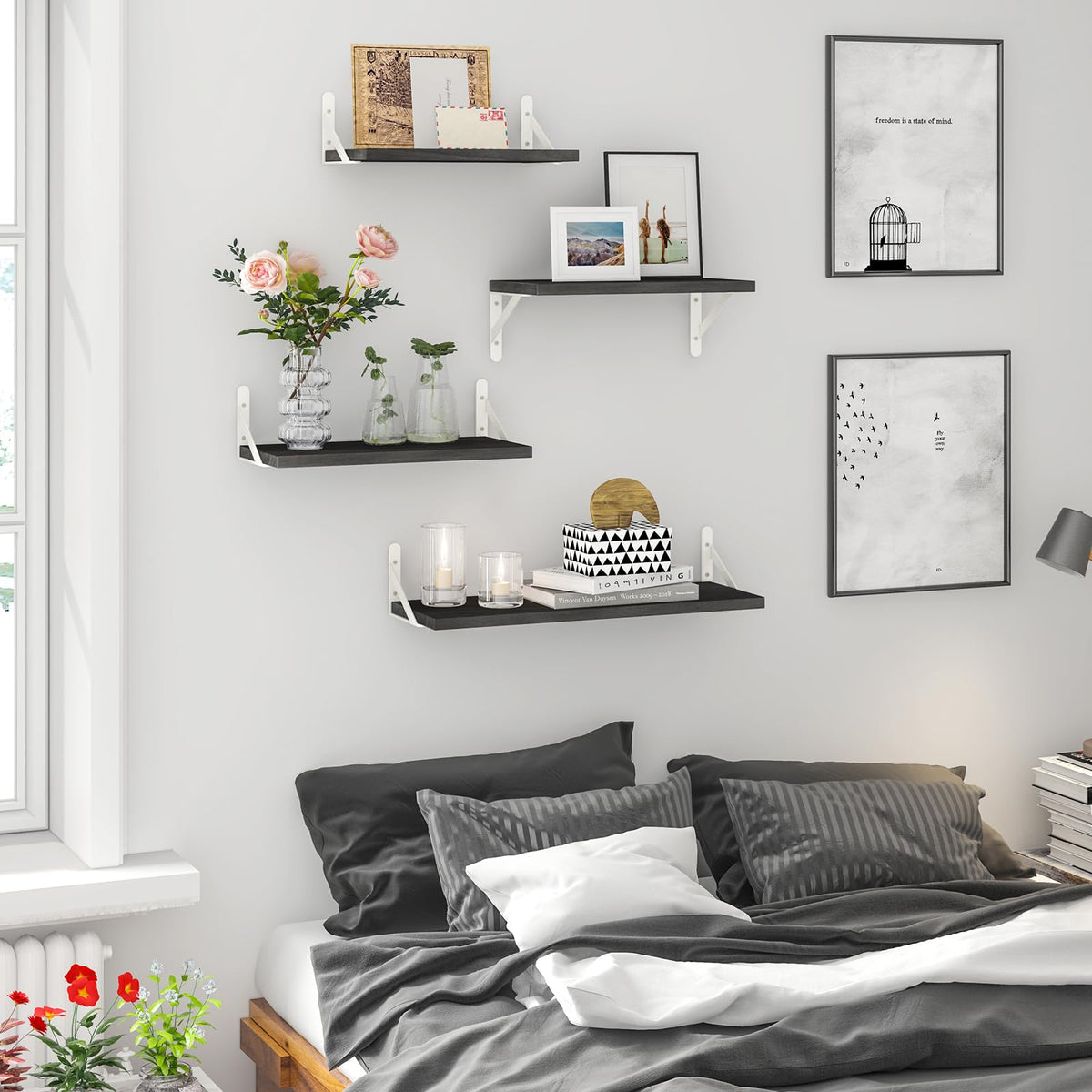 SUPERLELE Set of 4 Floating Wall Shelves in MDF Wall Mounted Shelves