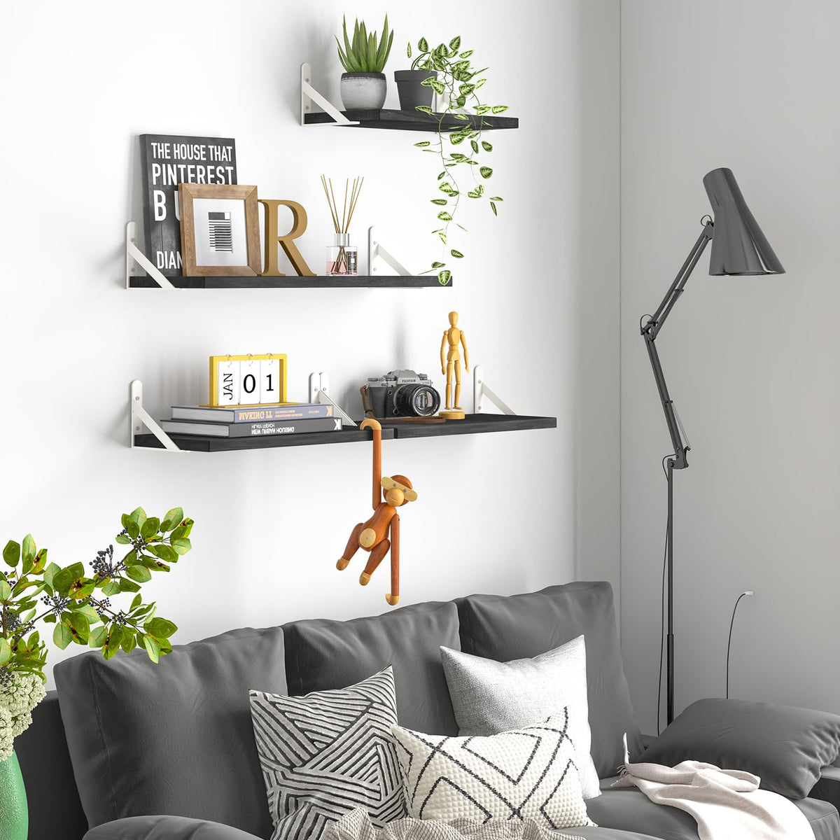 SUPERLELE Set of 4 Floating Wall Shelves in MDF Wall Mounted Shelves