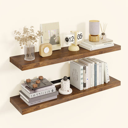 Fixwal 2 Pcs 22.5 inch Rustic Wood Wall Mounted Shelves Rustic Brown