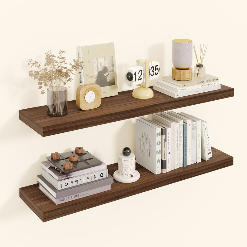 Fixwal 2 Pcs 22.5 inch Rustic Wood Wall Mounted Shelves Walnut