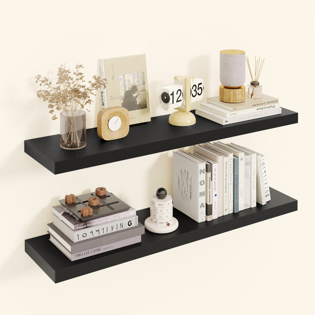 Fixwal  2 Pcs 22.5 inch Rustic Wood Wall Mounted Shelves Black