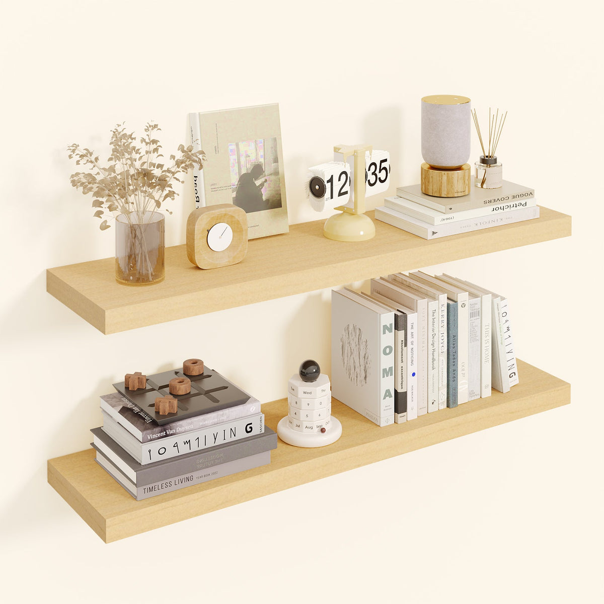 Fixwal 2 Pcs 22.5 inch Rustic Wood Wall Mounted Shelves Light Oak