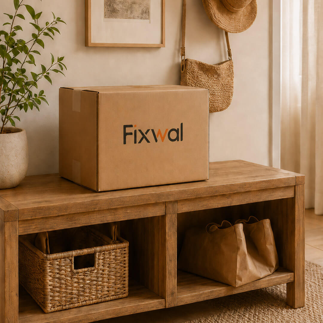 Fixwal package in a warm home entryway